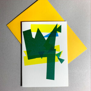grafischer Baum, Klappkarte, farbige Flächen, gelbes Kuvert
