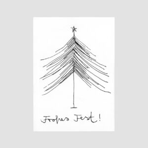 Postkarte, Senor Burns, Frohes Fest! Weihnachtsbaum gezeichnet, schwarzweiß,