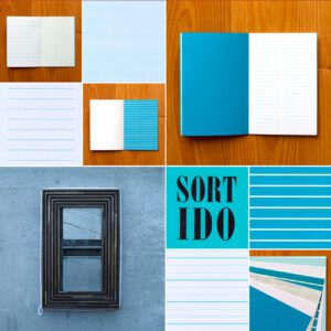 Serrote Notebook, blautönig, gemusterte Seiten, Buchdruck gedruckt,