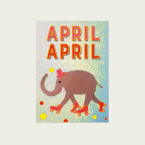 Postkarte April April Elefant auf Rollschuhen