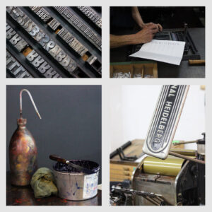 le typographe Druckwerkstatt, Heidelberg Maschine, Lettern, Druckfarbe