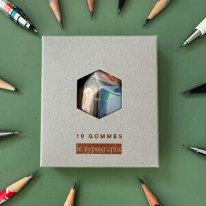Le Typographe, zehn marmorierte Radiergummis, Schachtel