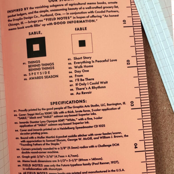 Field Notes Bon Iver, rückseitige Klappe mit Infos