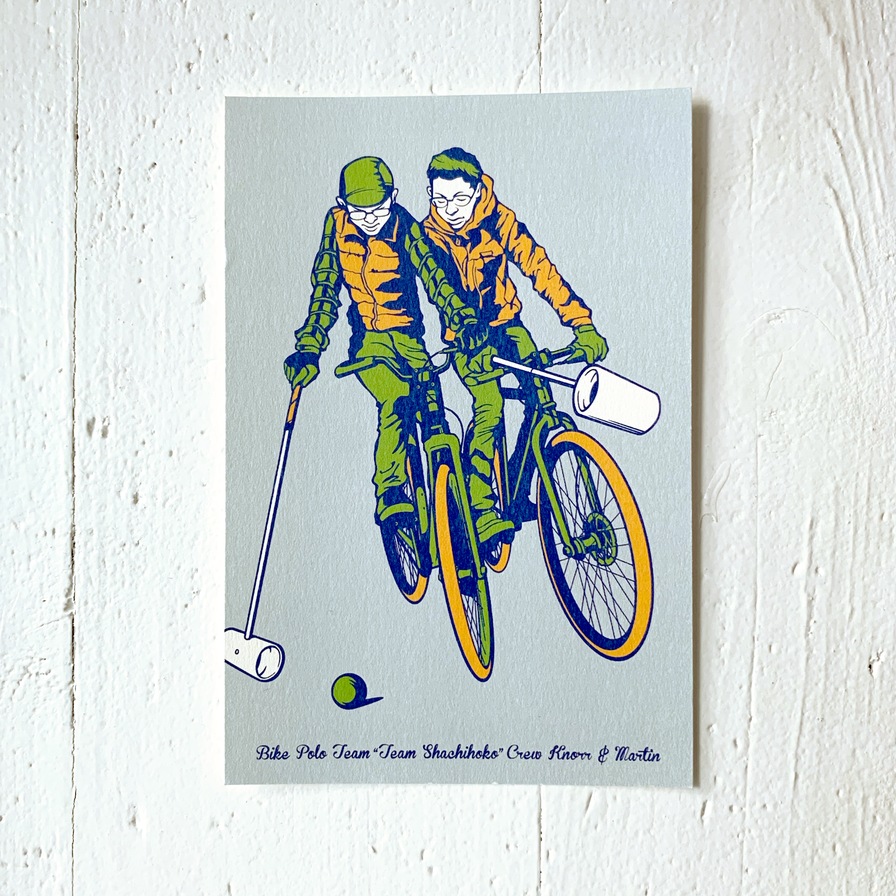 9lives illustrierte Postkarte, bikepolo, aus Japan,
