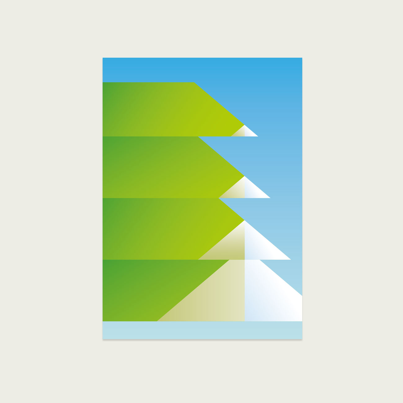 UMWERK - Postkarte grafischer Baum, grün, weiß, blau, Spitzen,