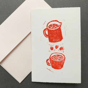 ELSIE WONG – Klappkarte KAFFEE-Linoldruck, handmade