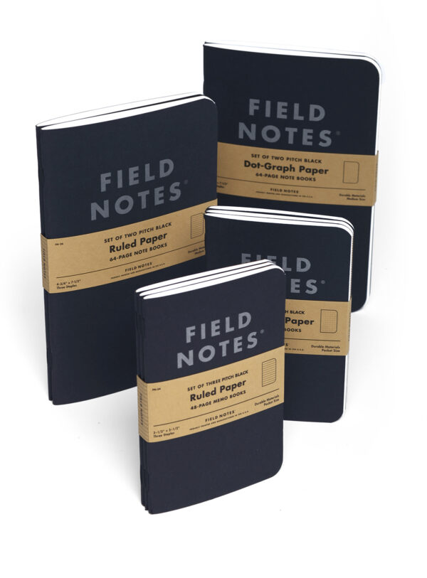 Field Notes, Pitch Black, Notizhefte, zwei Größen, schwarzes Cover,